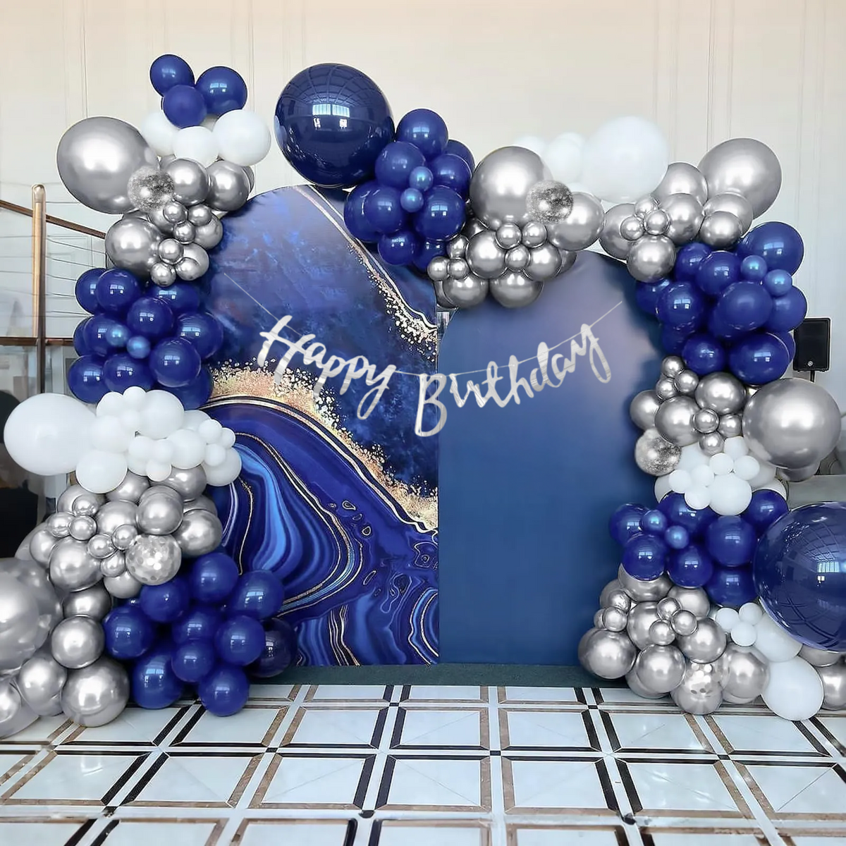 Silver Blue Birthday Balloons