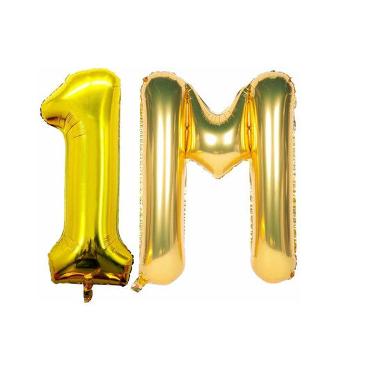 Gold Foil "1M" Milestone Balloon Set