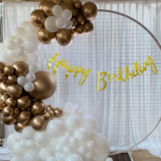 Festi Duck Birthday Balloon Combo Set (53 Pcs) – Gold & White Balloons with Happy Birthday Banner, Balloon Arch & Glue Dot for Stunning Party Decorations
