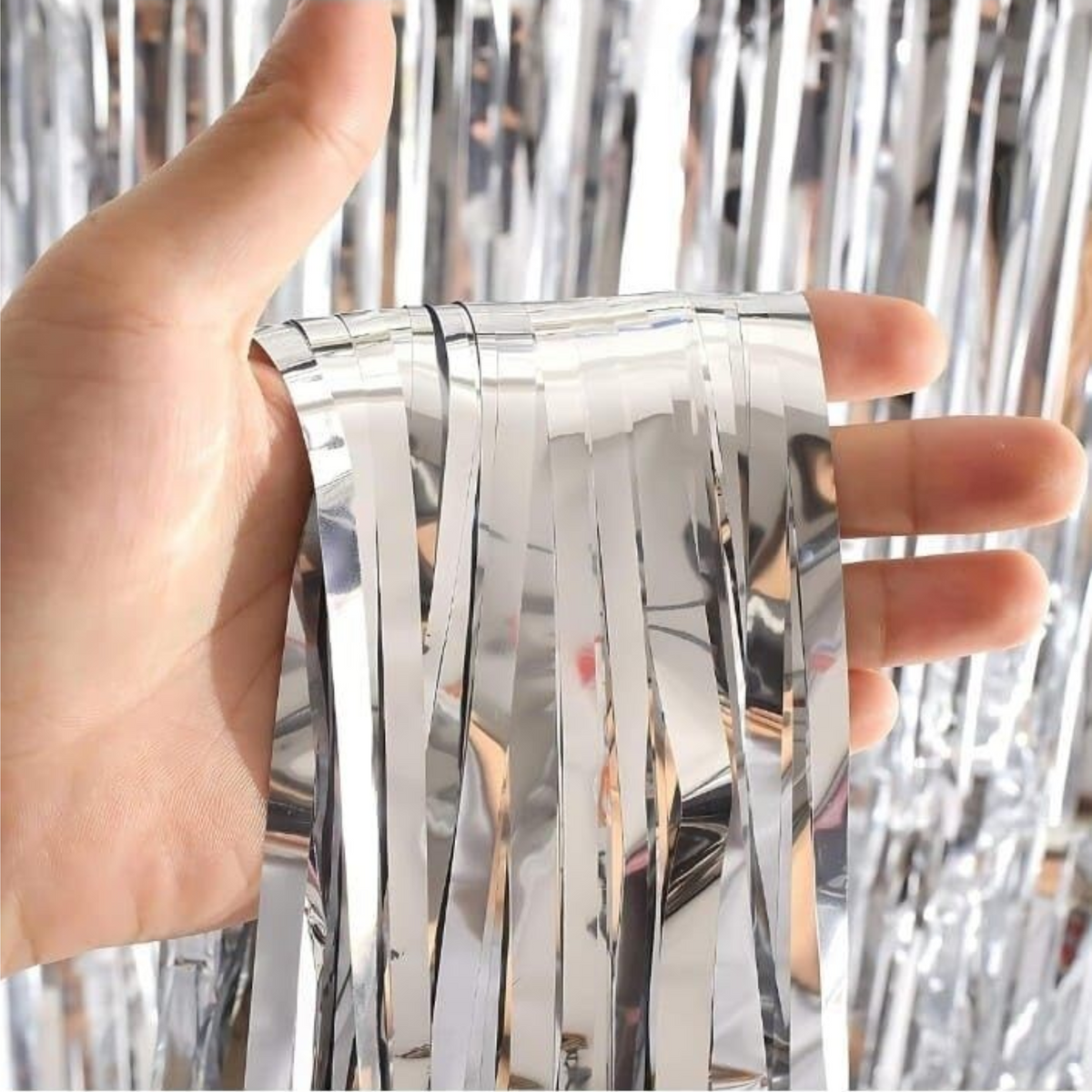 Silver foil fringe curtain 6x3 ft party backdrop