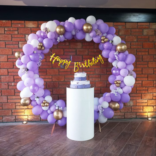 Festi Duck Birthday Balloon Combo Set (53 Pcs) – Metallic Gold, Violet & White Balloons with Happy Birthday Banner, Balloon Arch & Glue Dot for Stunning Party Decorations