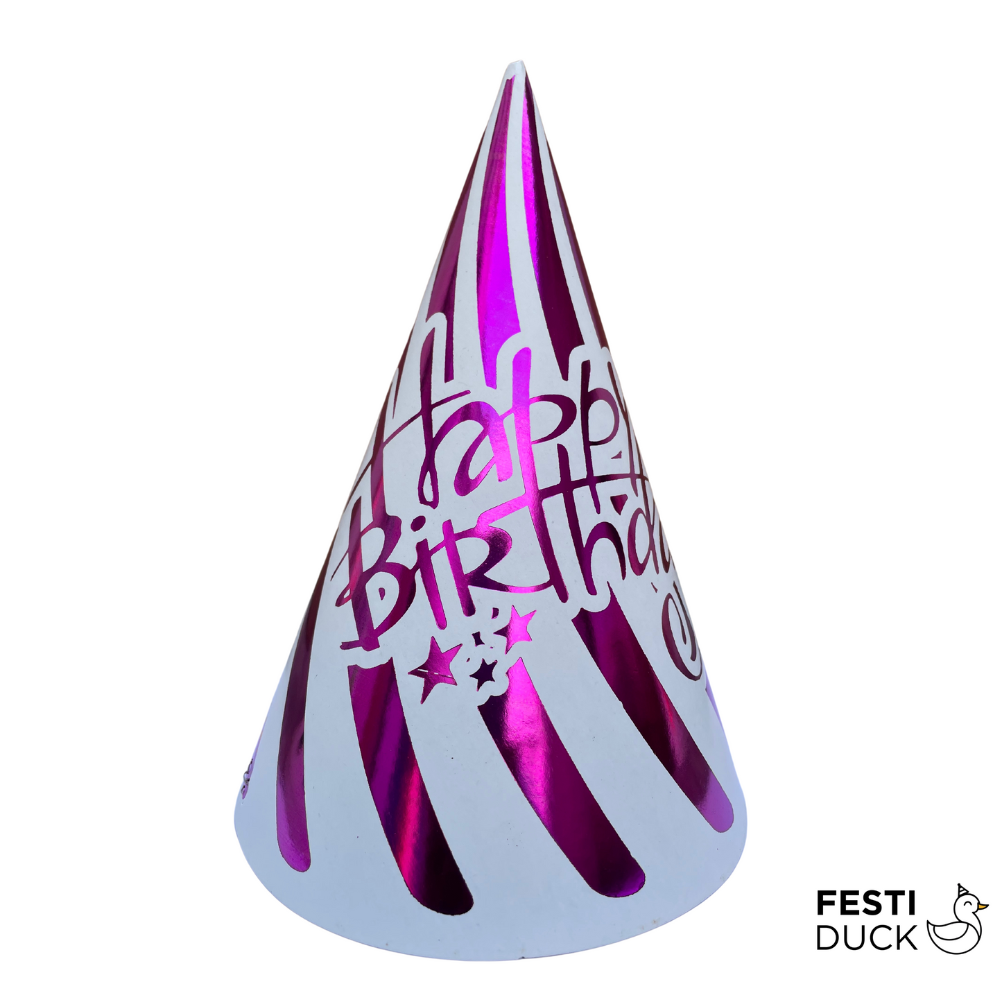 Festi Duck™ Multicolor Birthday Party Caps - Foil Striped - Pack of 10