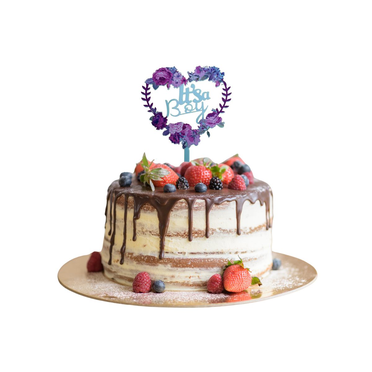 Sky blue It's a Boy heart-shaped cake topper