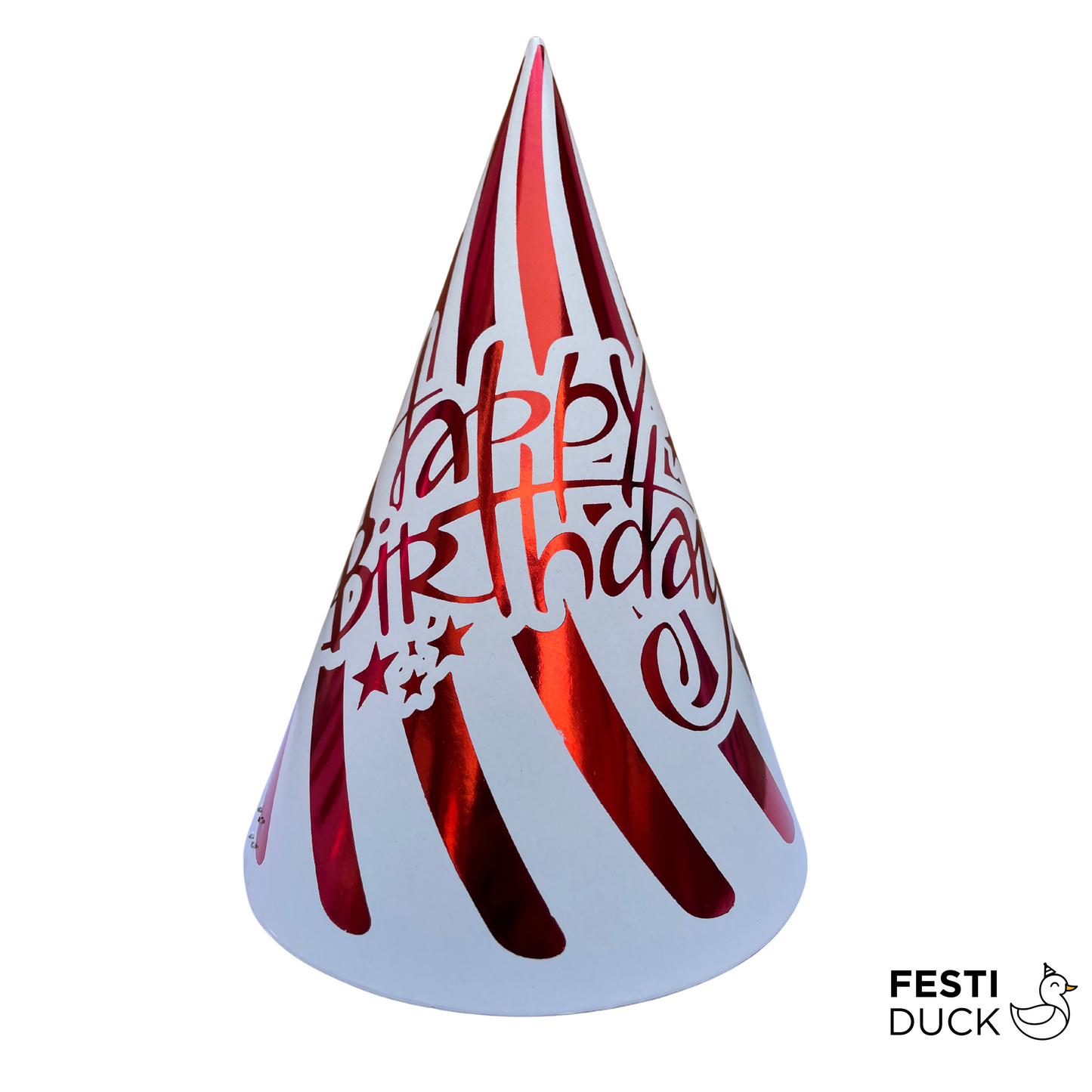 Festi Duck™ Multicolor Birthday Party Caps - Foil Striped - Pack of 10