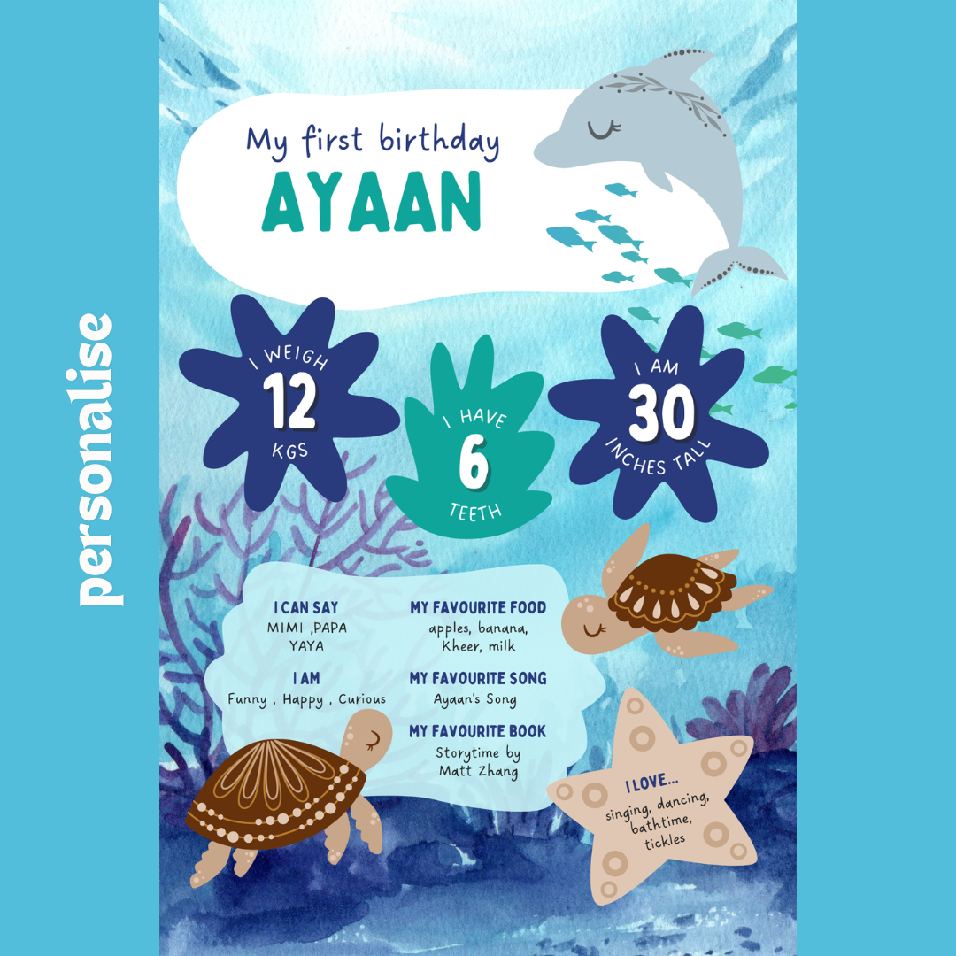 Personalised ocean theme birthday welcome board