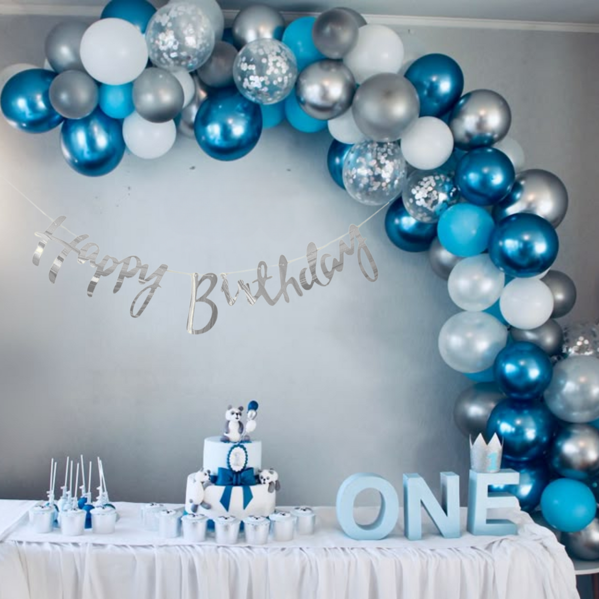 Silver Blue Birthday Balloons