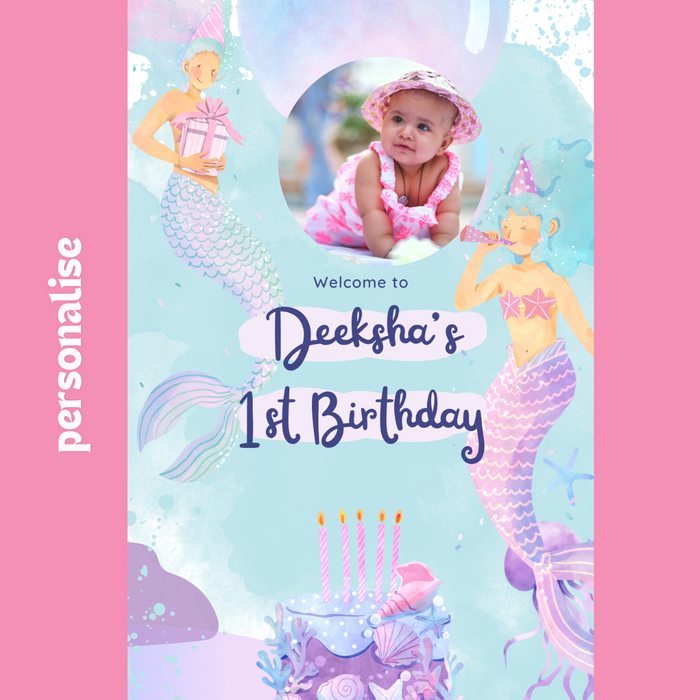 Personalised mermaid theme birthday welcome board