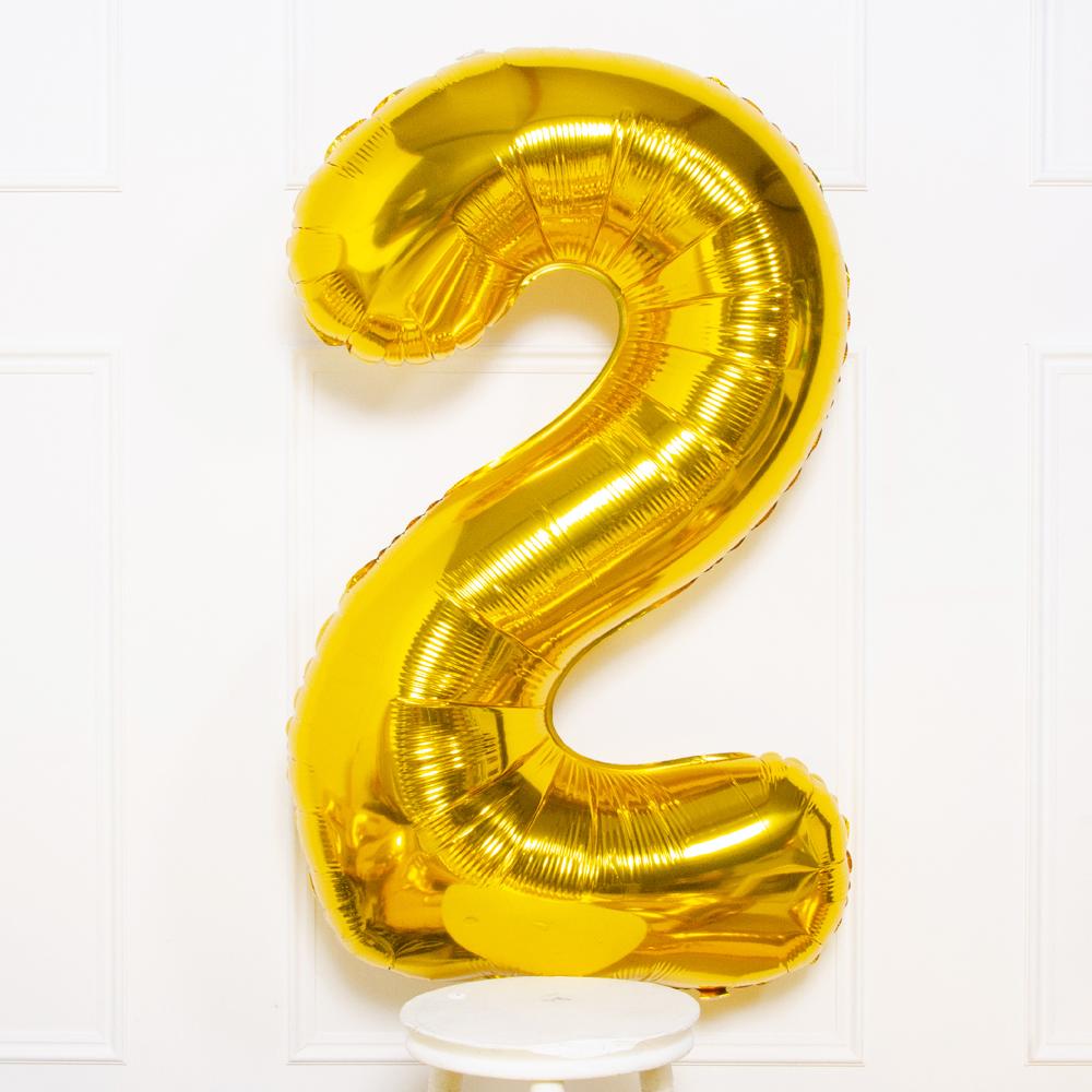 Gold foil number 2 balloon 16 x 40 cm