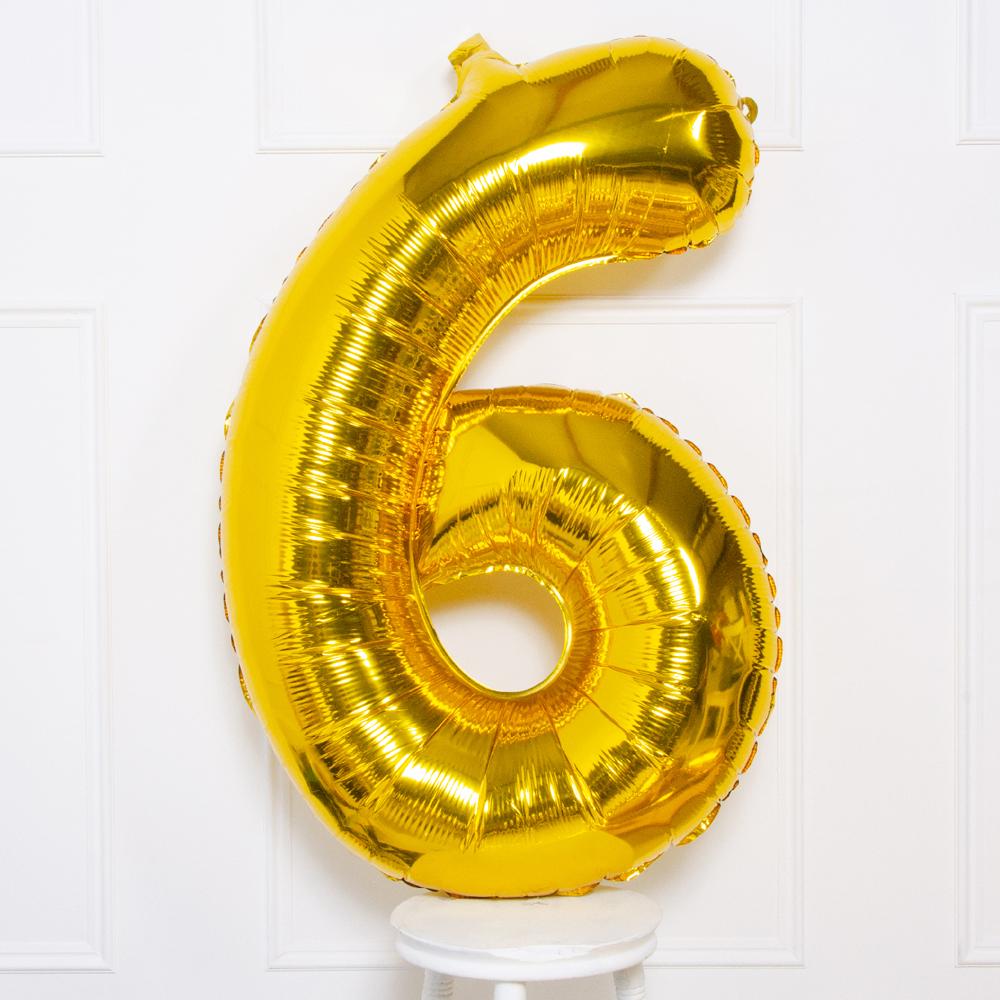 Gold foil number 6 balloon 16 x 40 cm
