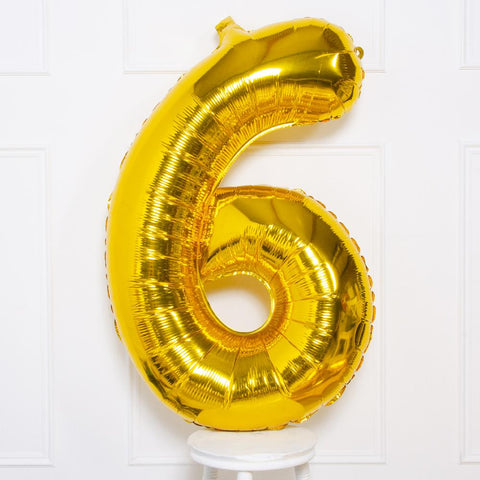 Gold foil number 6 balloon 16 x 40 cm