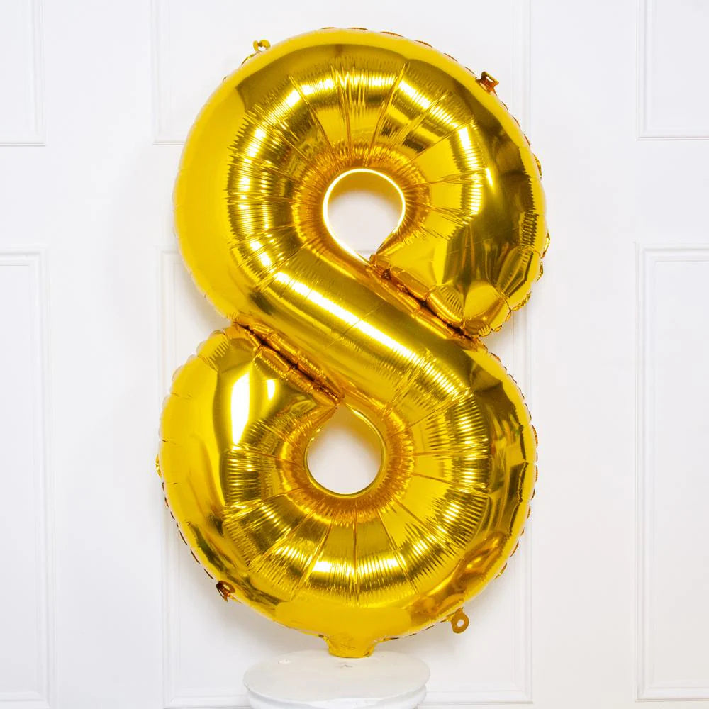 Gold foil number 8 balloon 16 x 40 cm