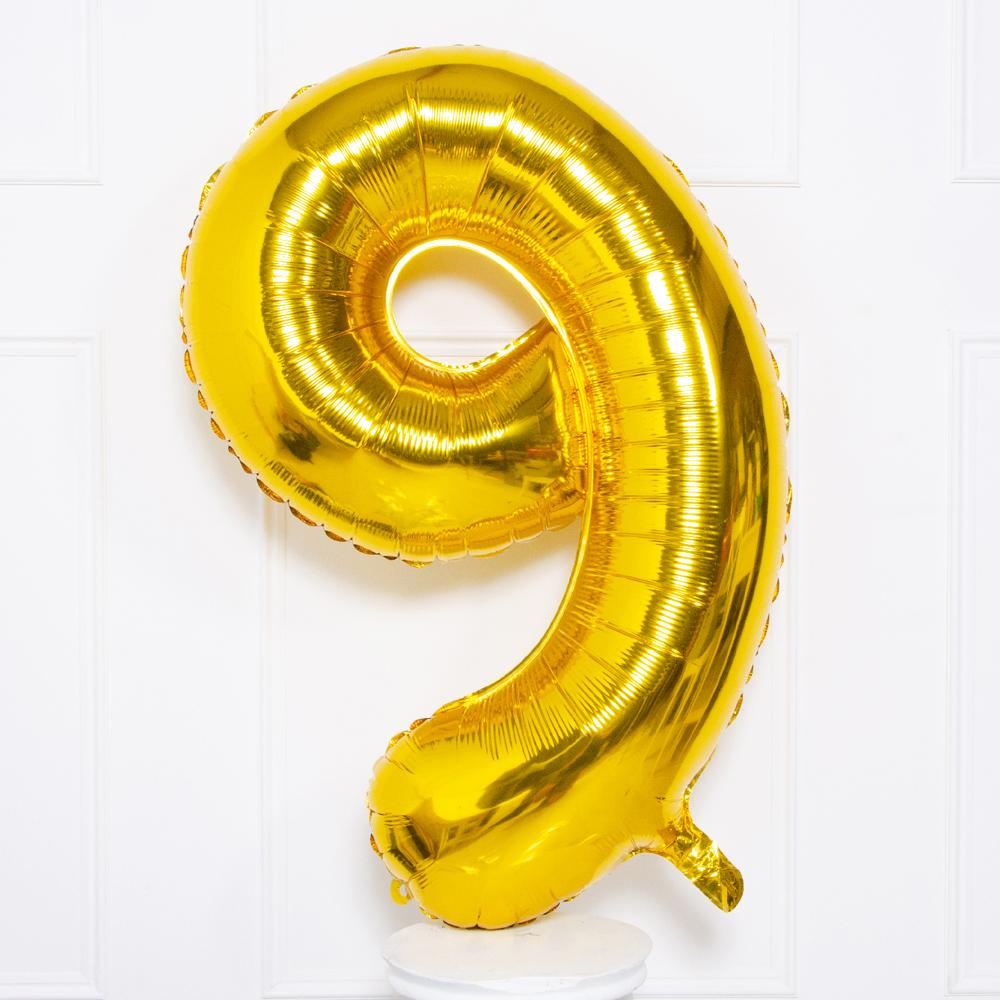 Gold foil number 9 balloon 16 x 40 cm