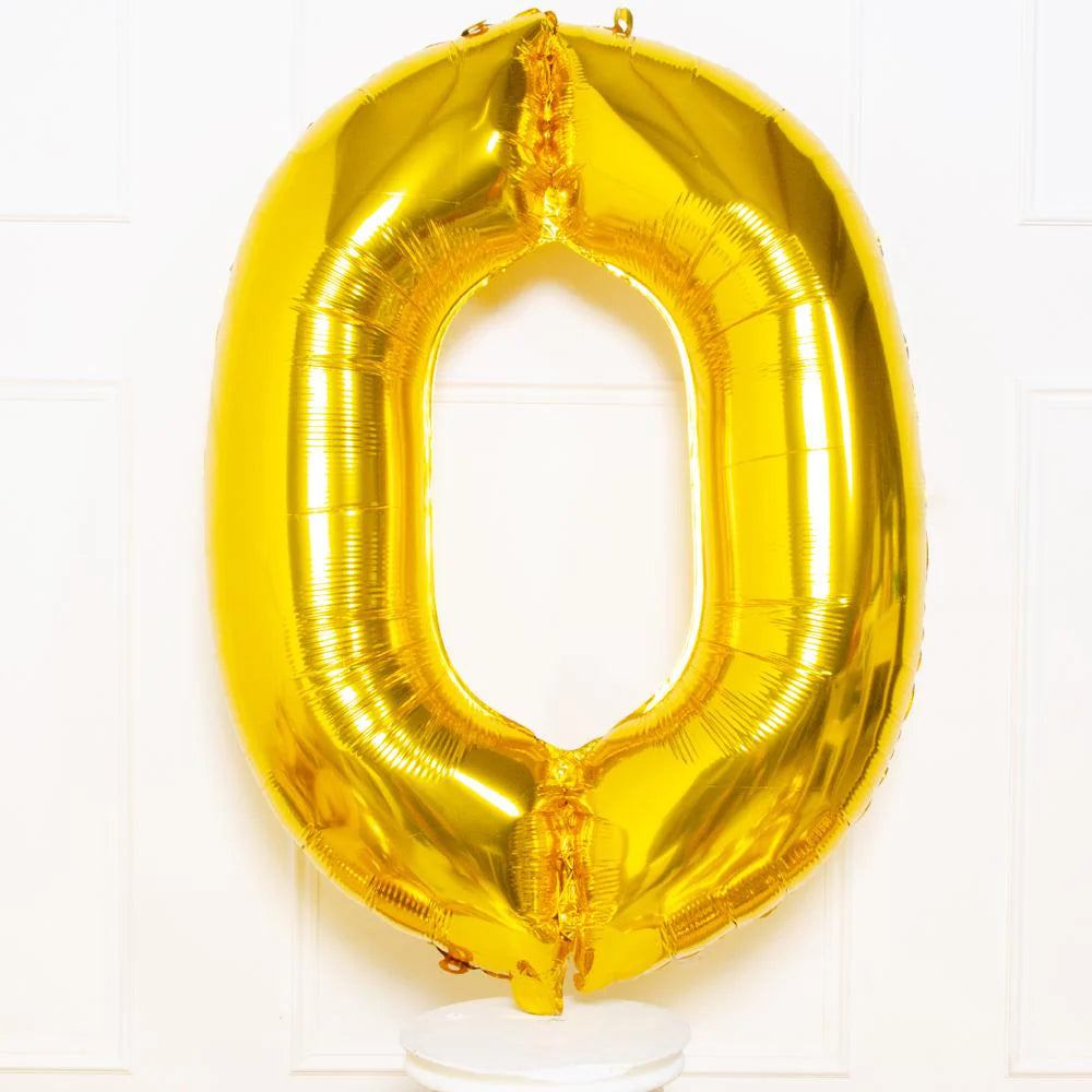 Gold foil number 0 balloon 16 x 40 cm