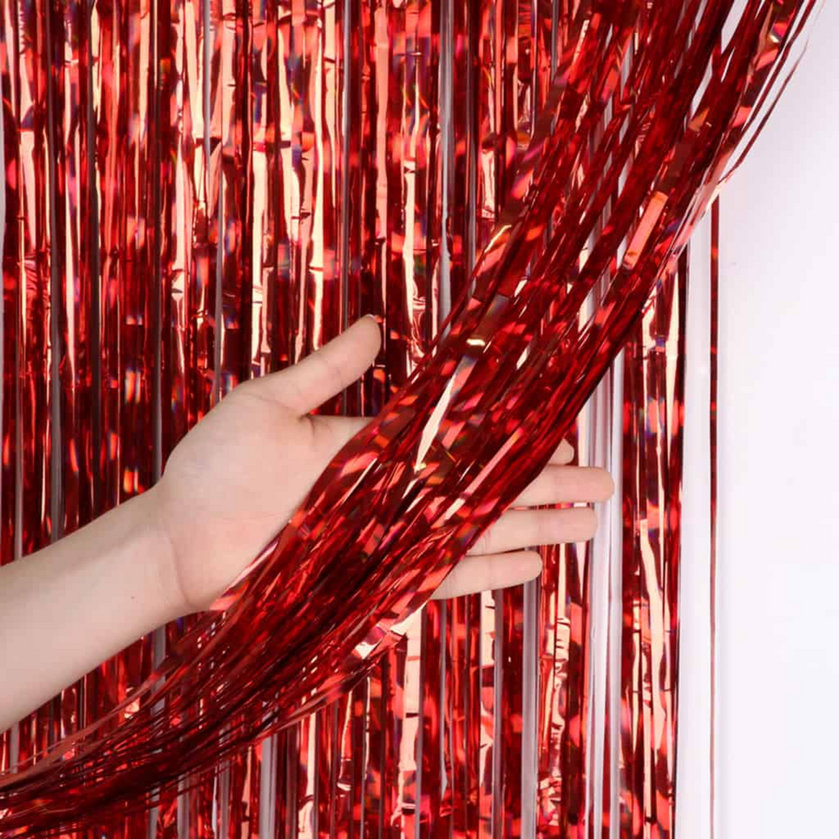 Red foil fringe curtain 6x3 ft party backdrop