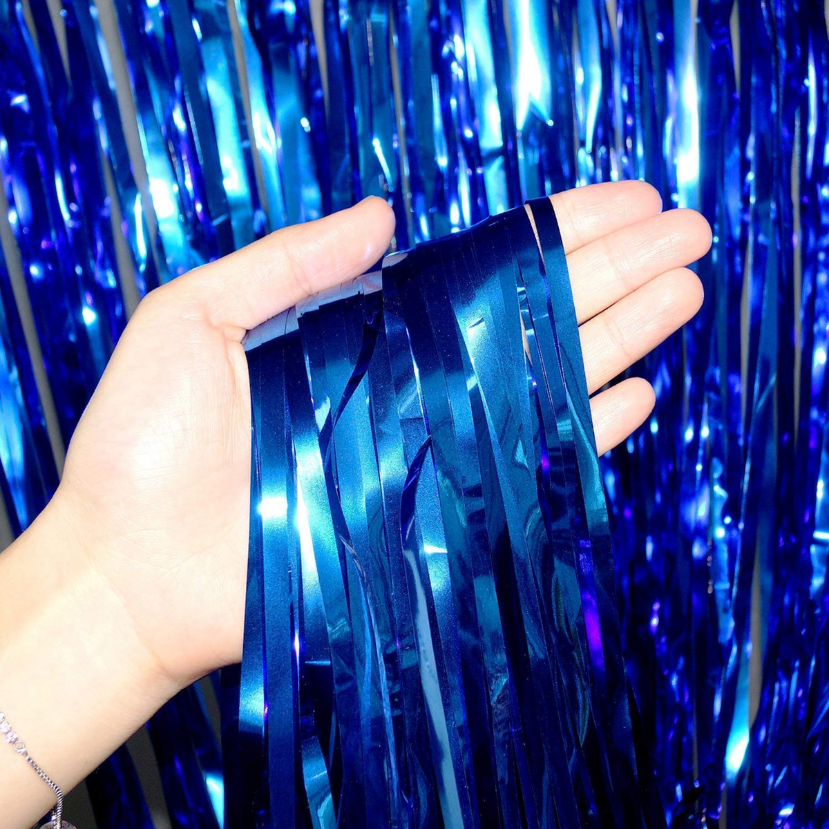 Blue foil fringe curtain 6x3 ft party backdrop