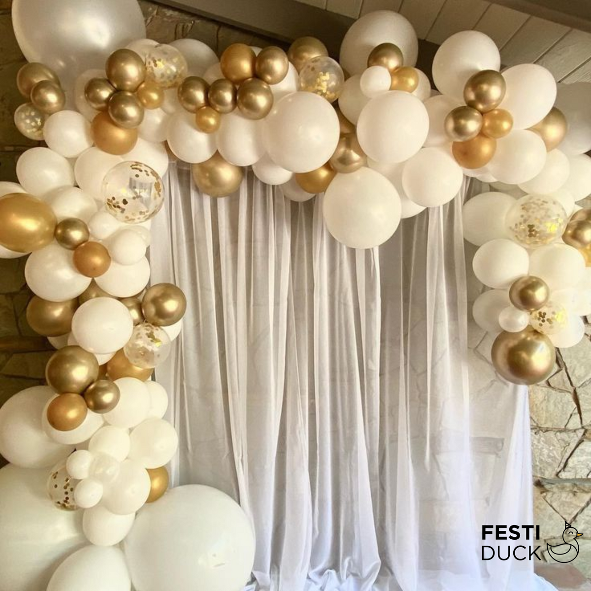 Gold White Balloon Set