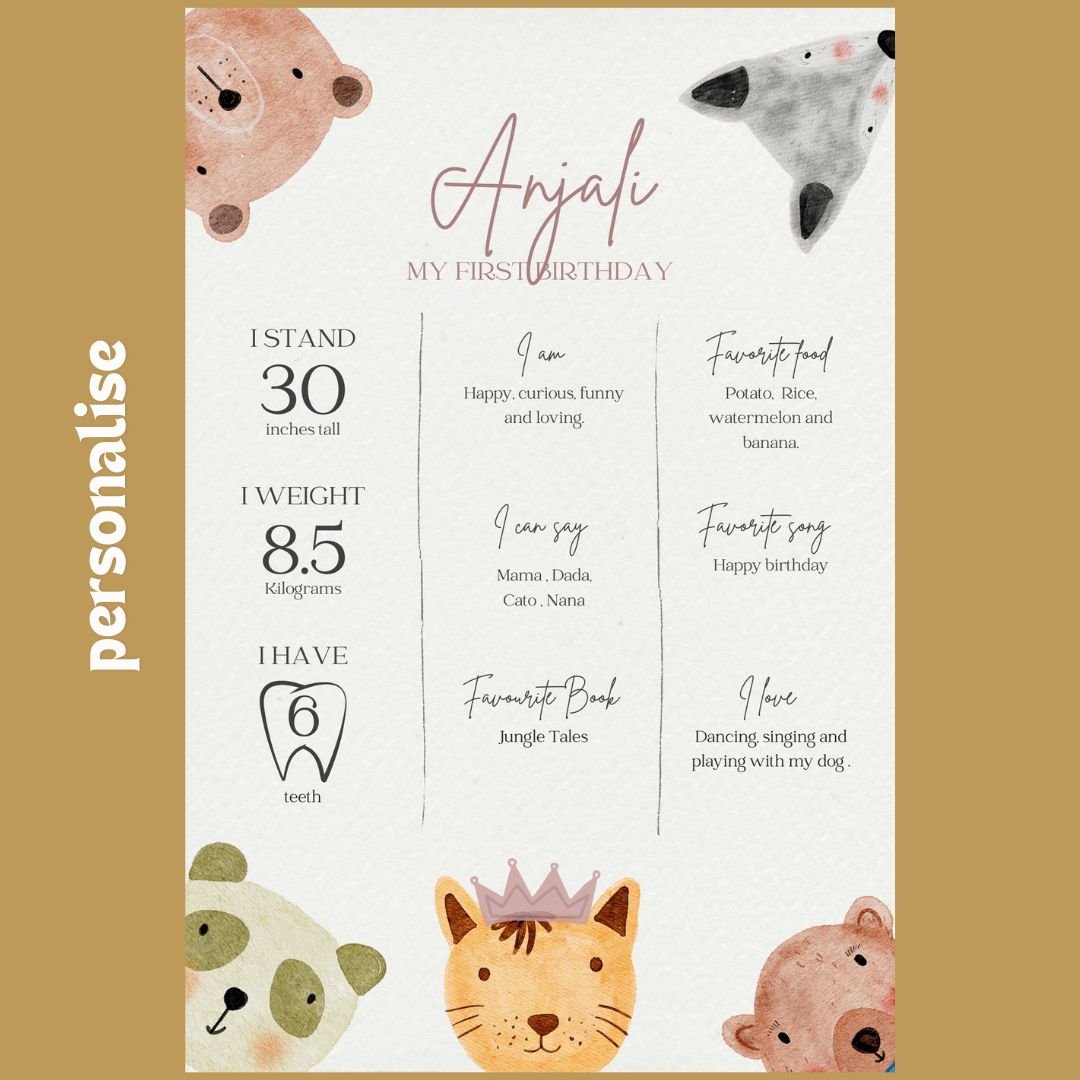 Personalised wild animal theme birthday welcome board