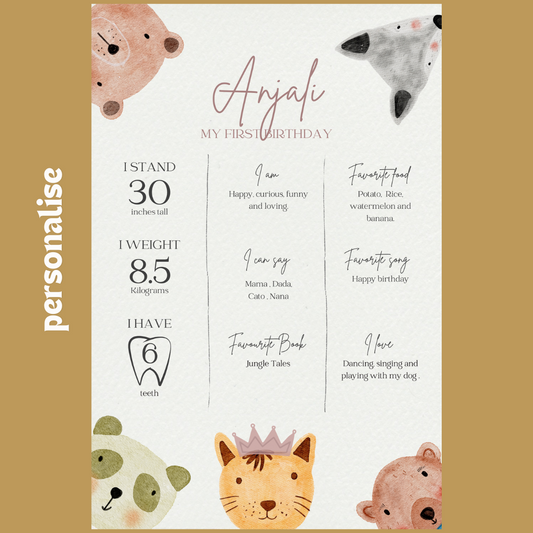 Personalized Minimalist Wild Animal Theme Birthday Welcome Sign Board 