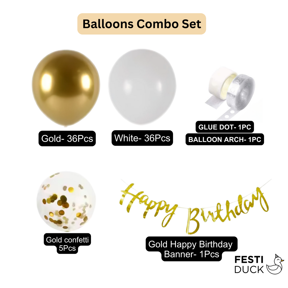 Gold White Balloon Set