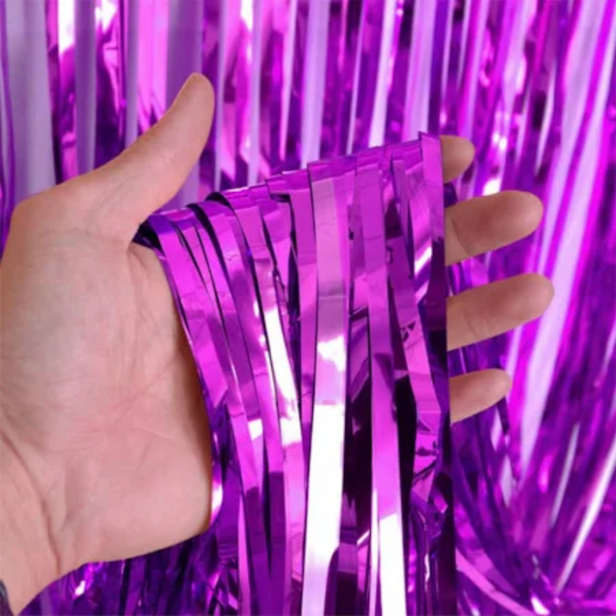 Purple foil fringe curtain 6x3 ft party backdrop
