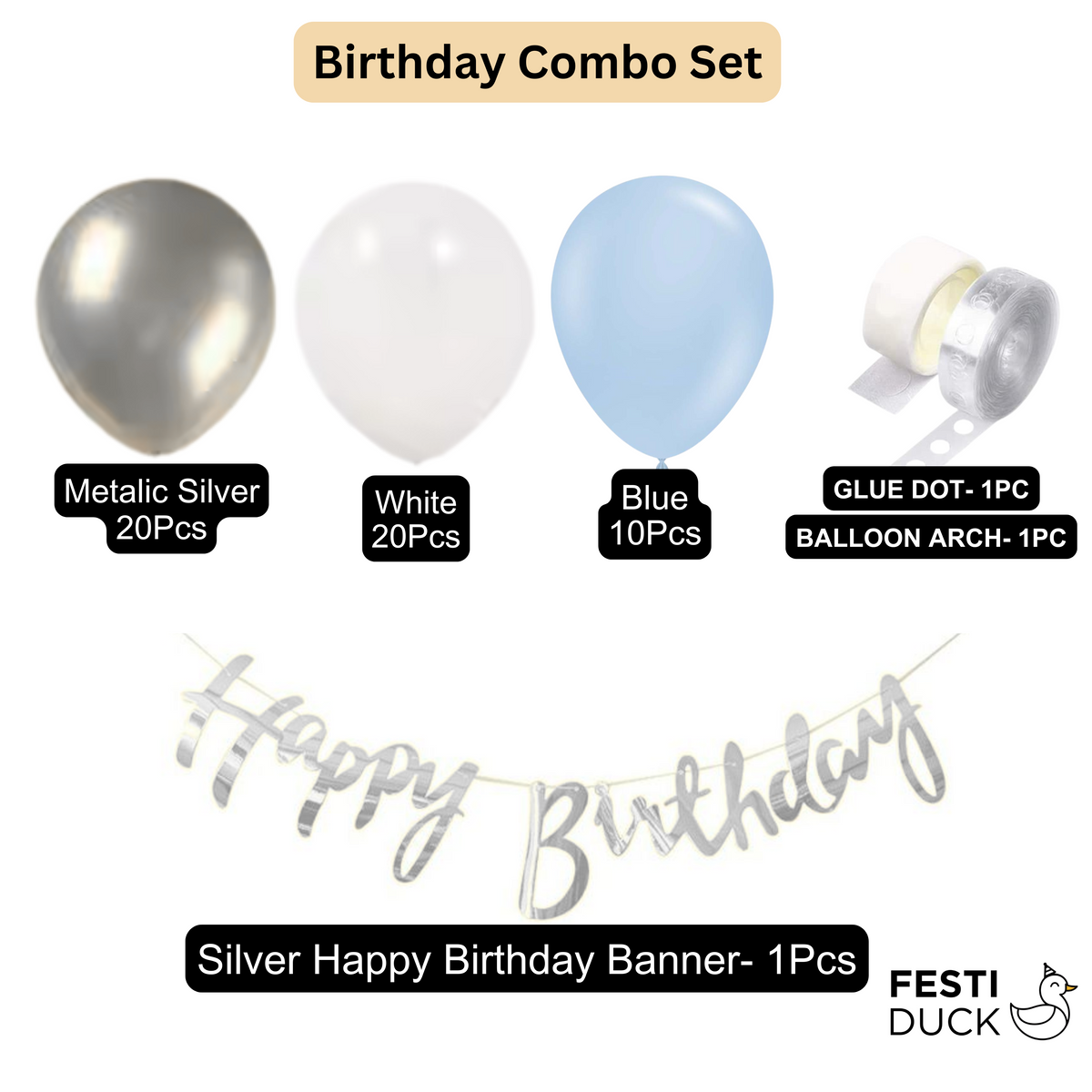 Blue White Birthday Balloon Set