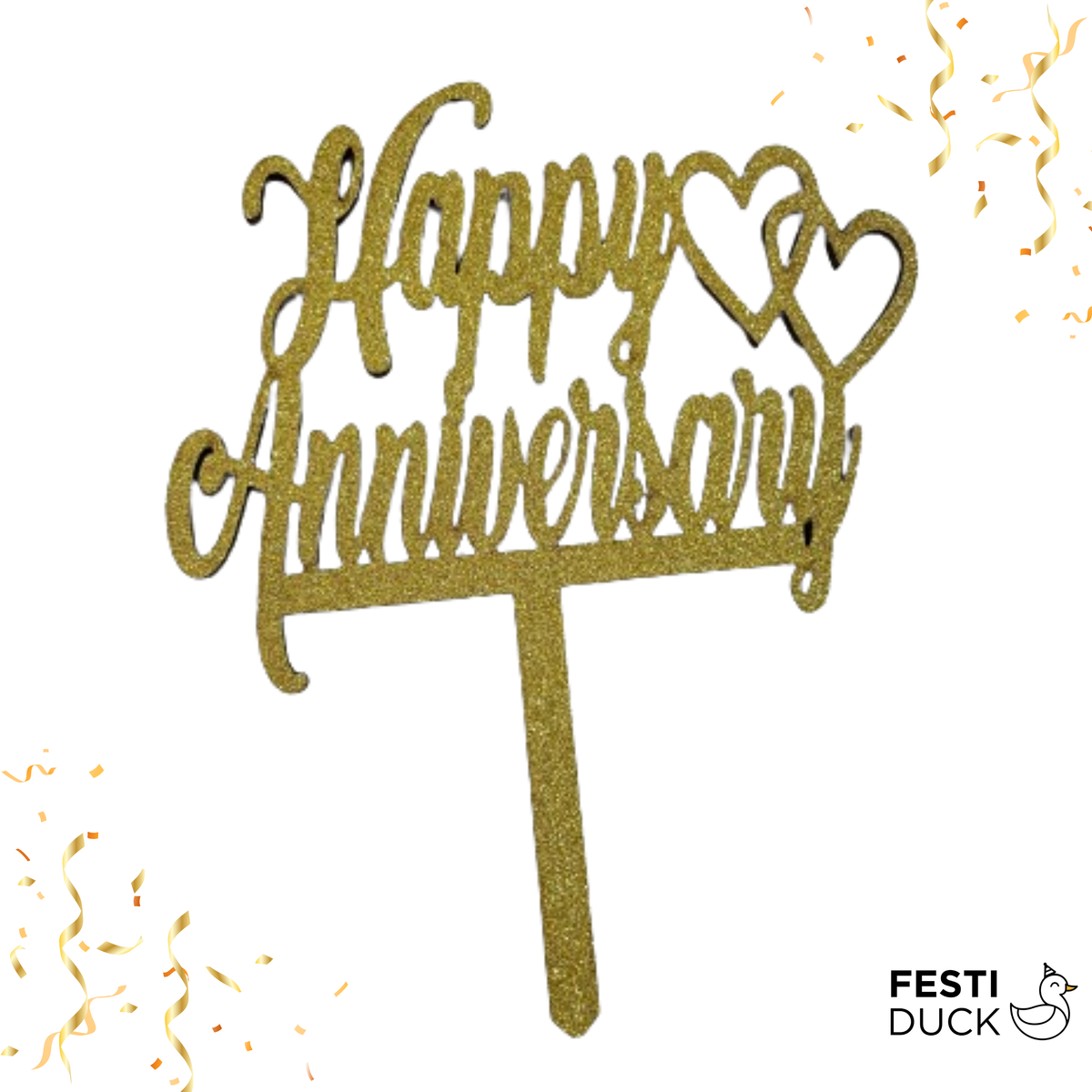 Gold Happy Anniversary acrylic cake topper