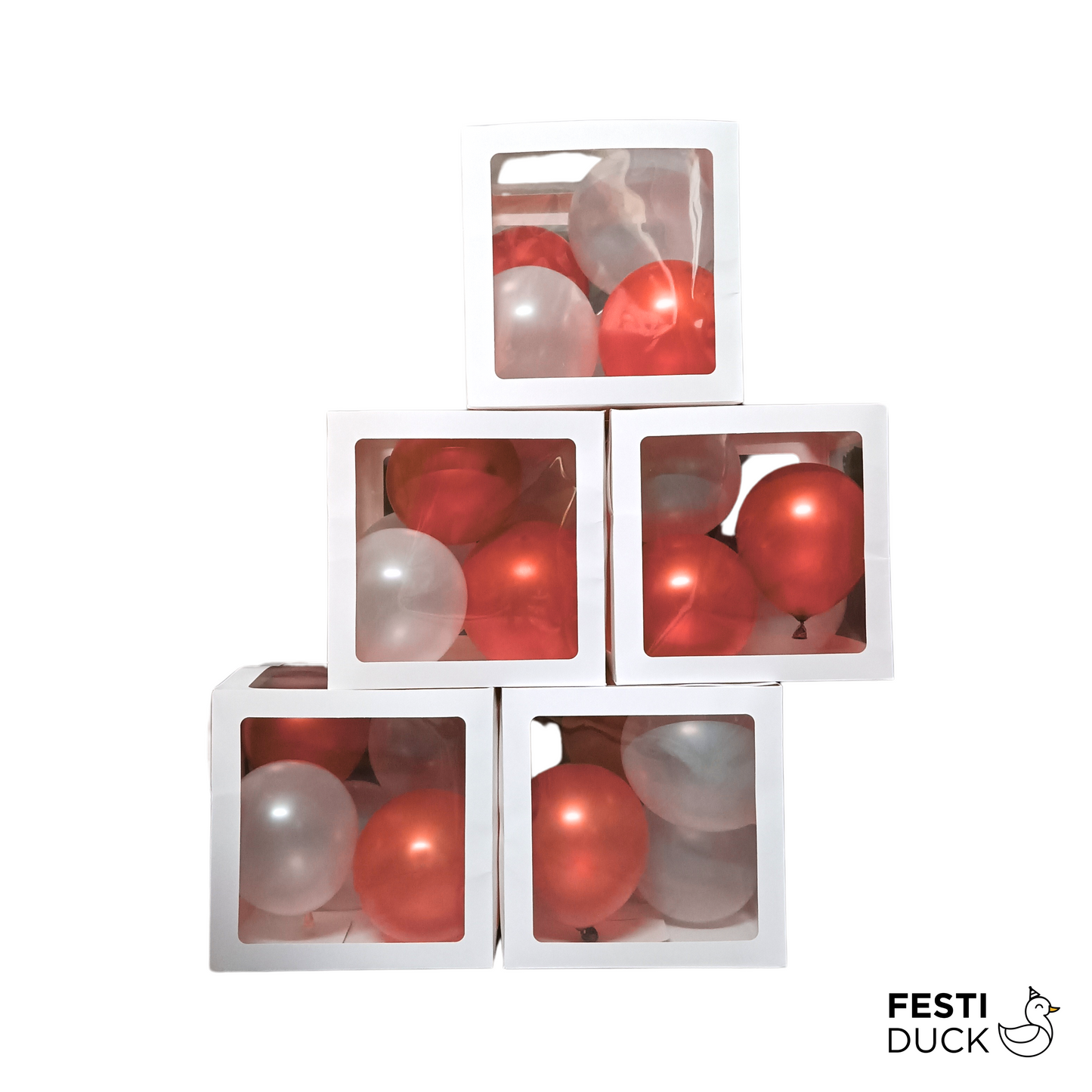 Festi Duck Pack of 5 Balloon Boxes - Transparent White Boxes with “S,” “E,” “V,” “E,” and “N” Letters for Elegant 7th Birthday or Anniversary Décor