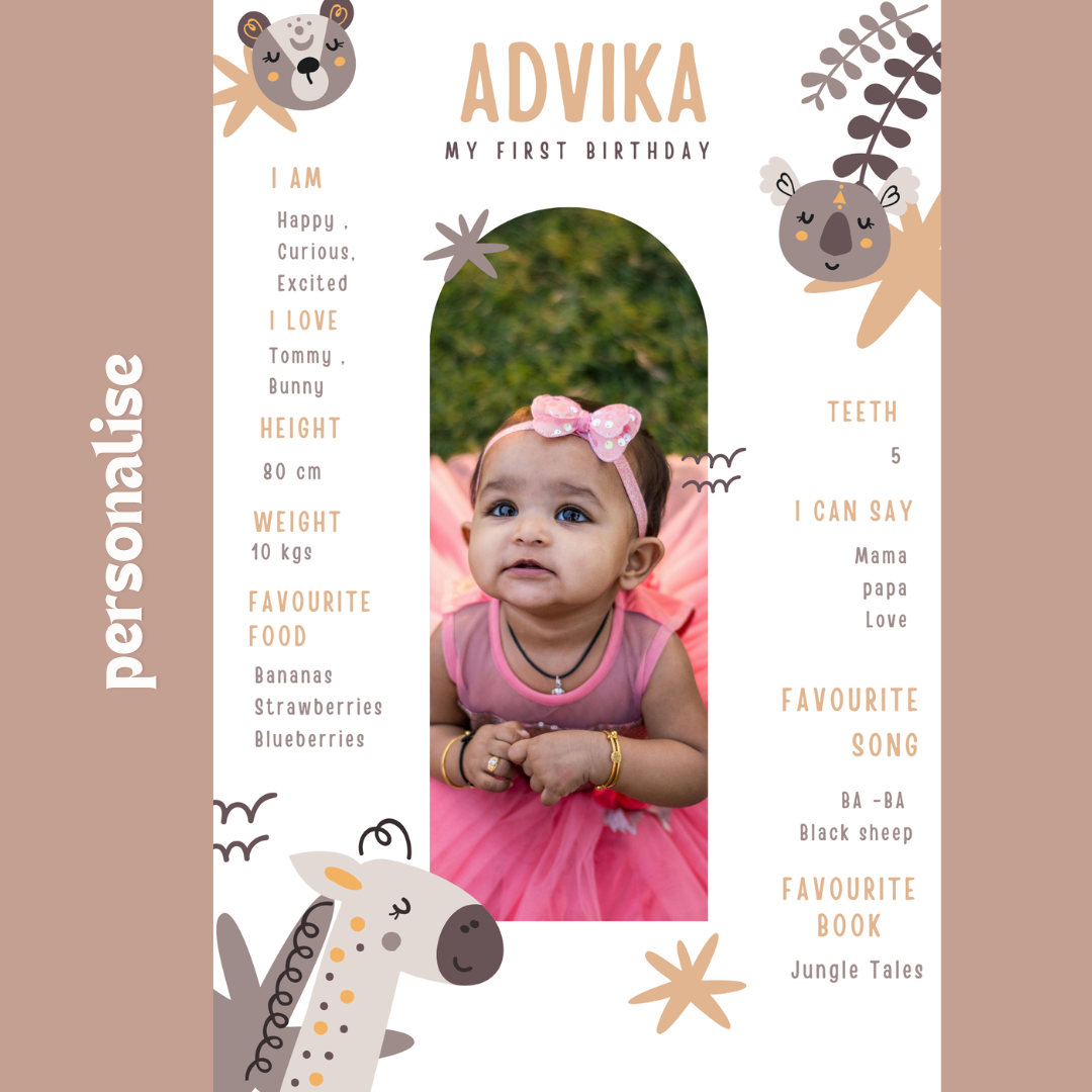 Personalised safari theme birthday welcome board