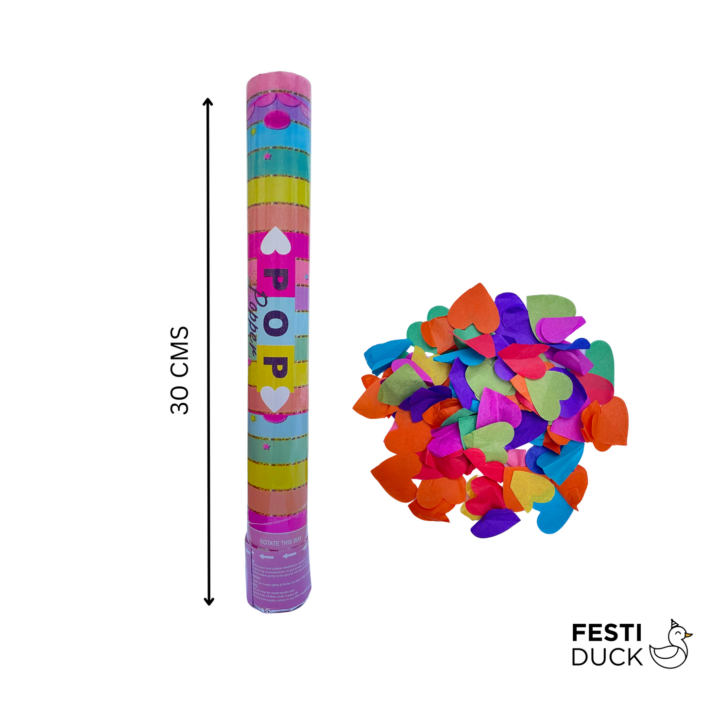 Festi Duck Confetti Poppers - Heart Shaped Multi-Colored Confetti, Pink & Blue Pastel Party Poppers - Pack of 12
