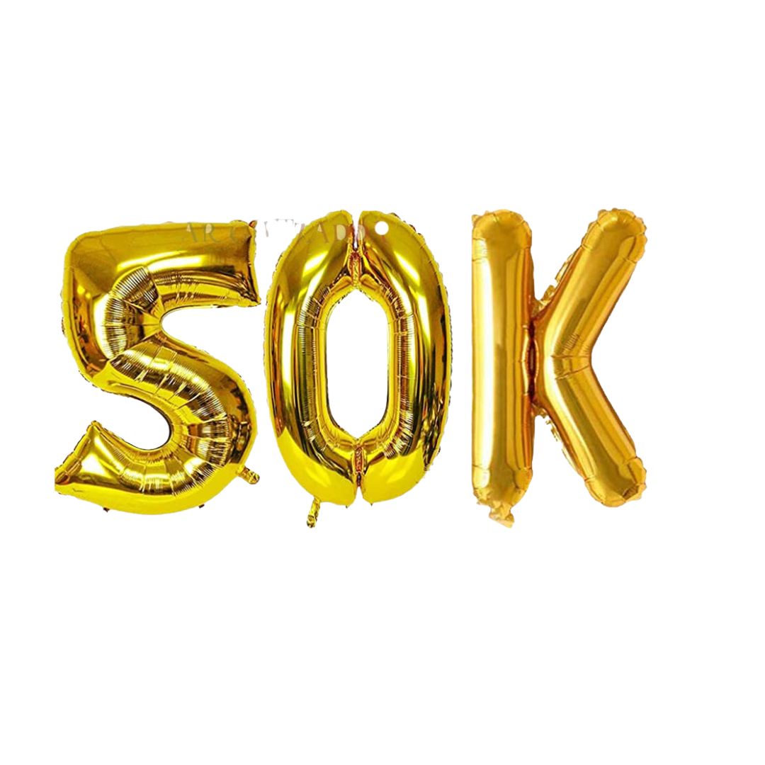 Gold Foil "50K" Milestone Balloon Set