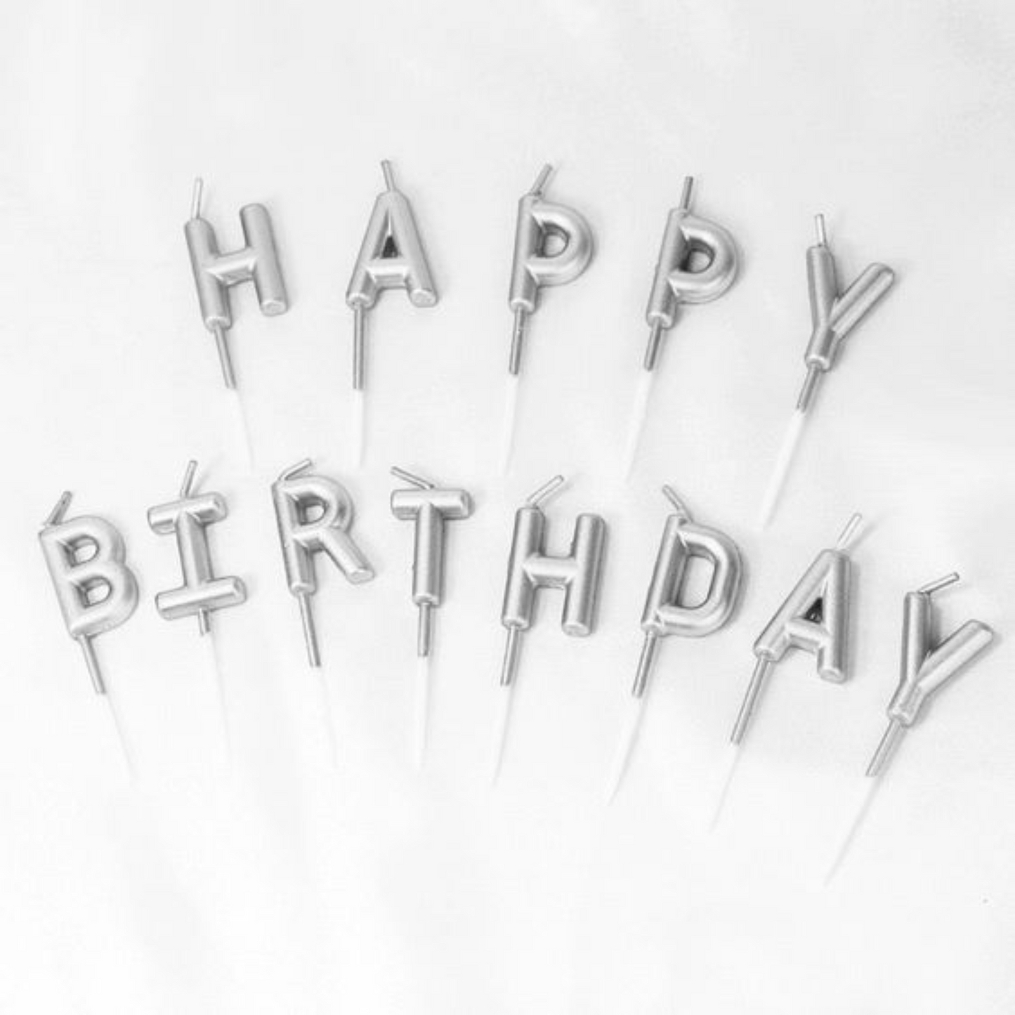 Silver "Happy Birthday" Letter Candle Set