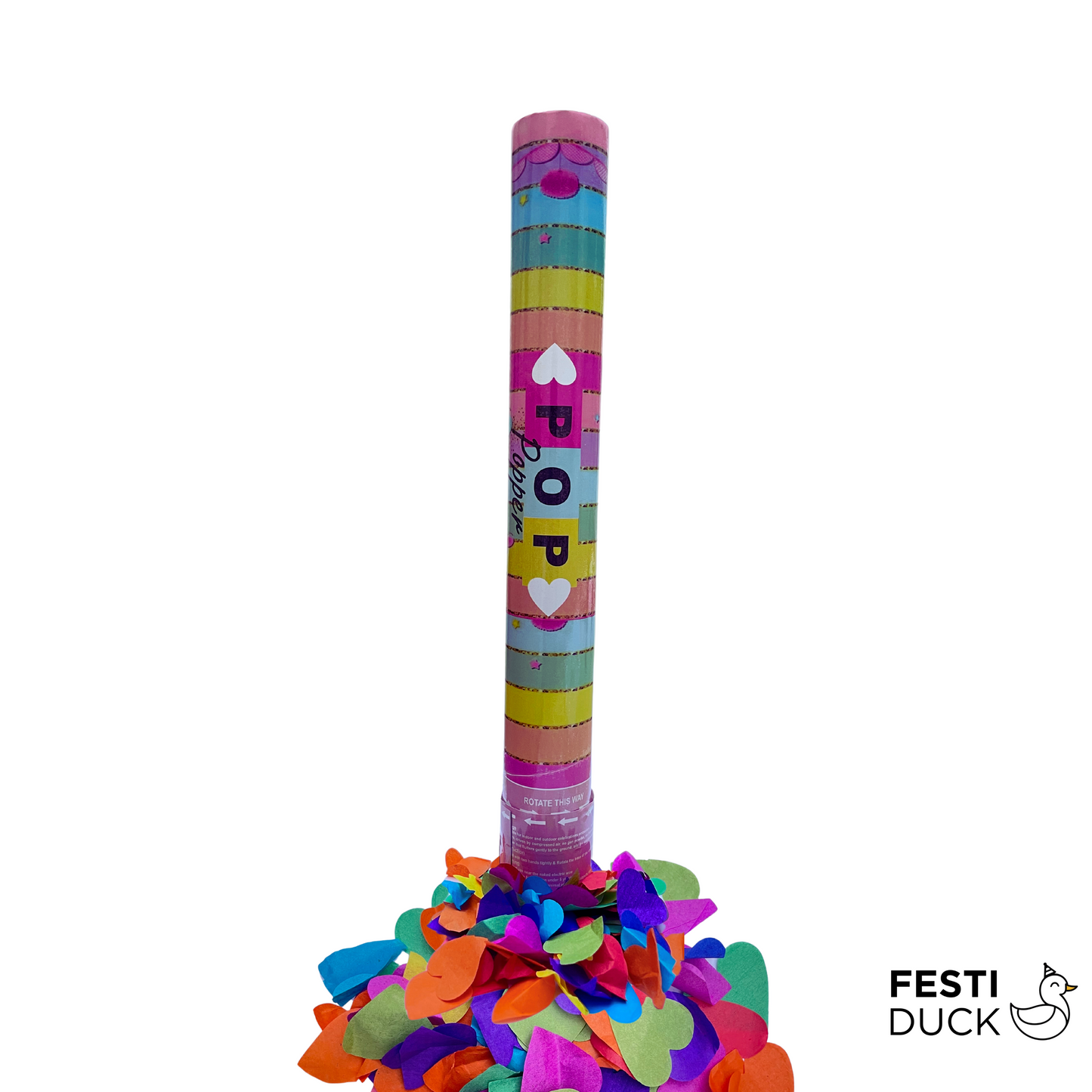 Festi Duck Confetti Poppers - Heart Shaped Multi-Colored Confetti, Pink & Blue Pastel Party Poppers - Pack of 12