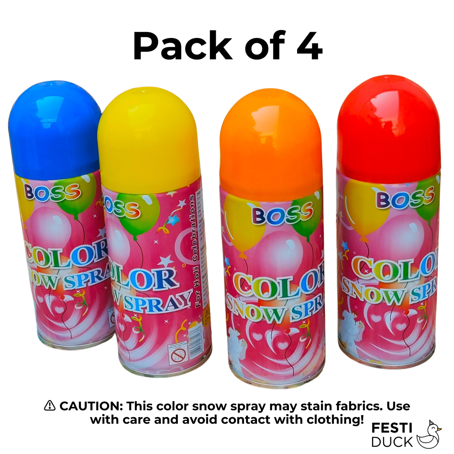 Festi Duck Colour Snow Spray (Pack of 4) – Vibrant & Fun Artificial Snow Spray for Festivals, Birthdays,Weddings,&Party Celebrations