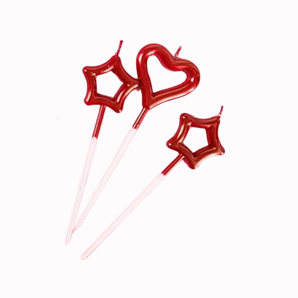 Vibrant Heart and Star Cake Candles (Red)
