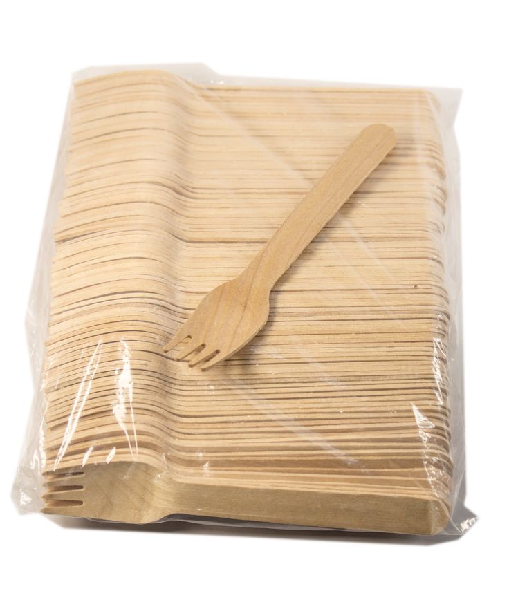 Disposable Wooden Forks - Pack of 100 - Medium Size