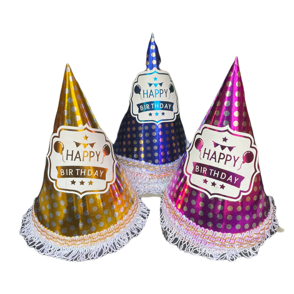 Metallic Tag & Lace Birthday Party Caps