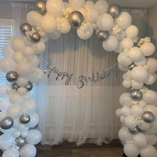 Festi Duck Birthday Balloon Combo Set (53 Pcs) – Silver & White Balloons with Happy Birthday Banner, Balloon Arch & Glue Dot for Stunning Party Decorations
