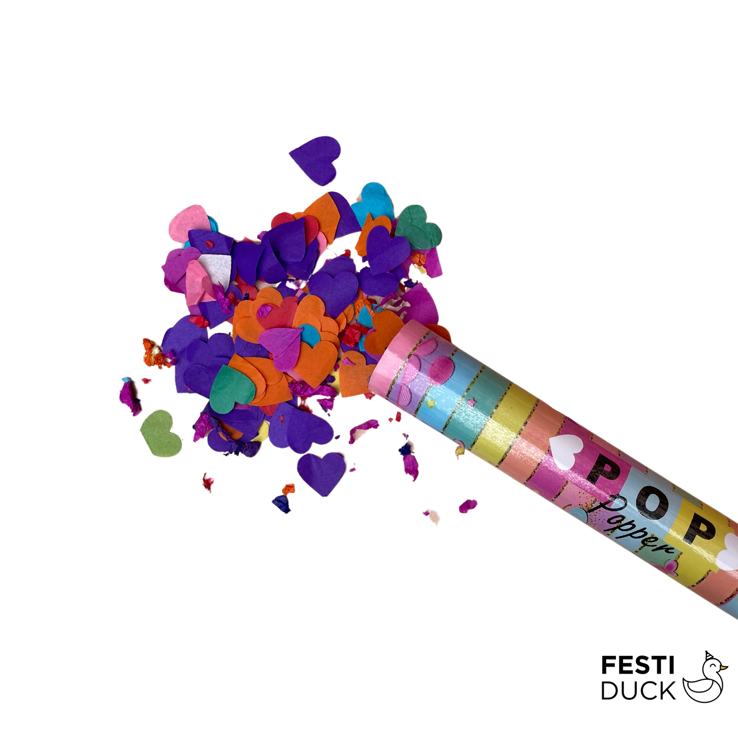 Festi Duck Confetti Poppers - Heart Shaped Multi-Colored Confetti, Pink & Blue Pastel Party Poppers - Pack of 12