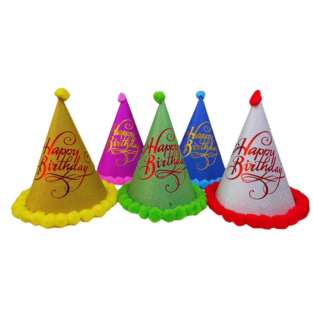 Festi Duck  Party Caps with Multi-Color Pom Pom Balls (Pack of 5)