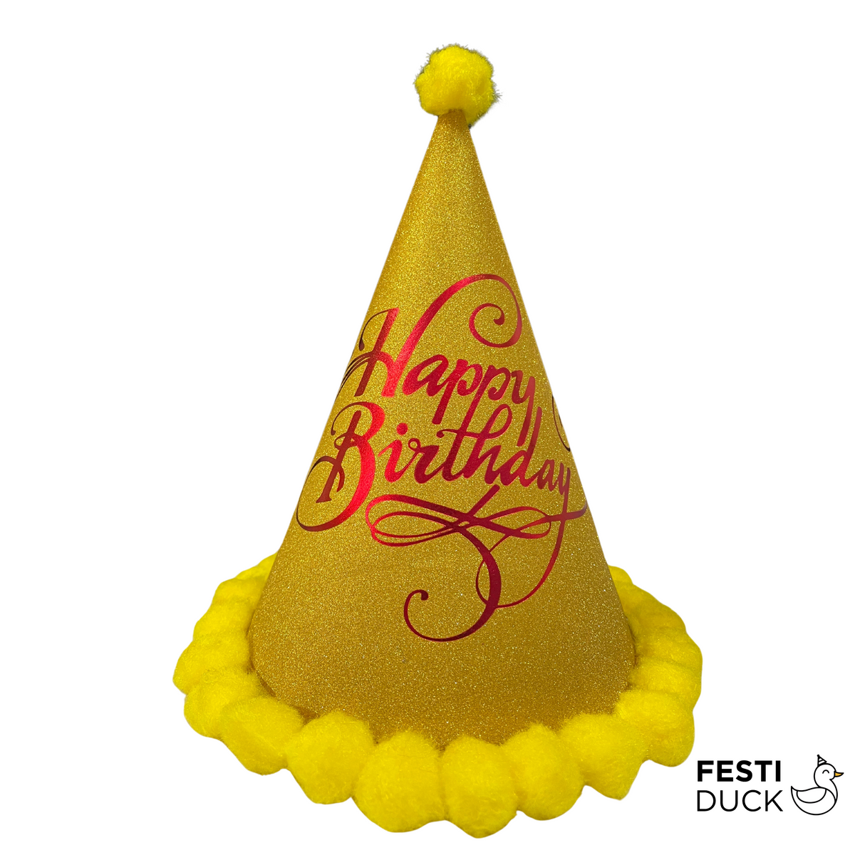 Festi Duck  Party Caps with Multi-Color Pom Pom Balls (Pack of 5)