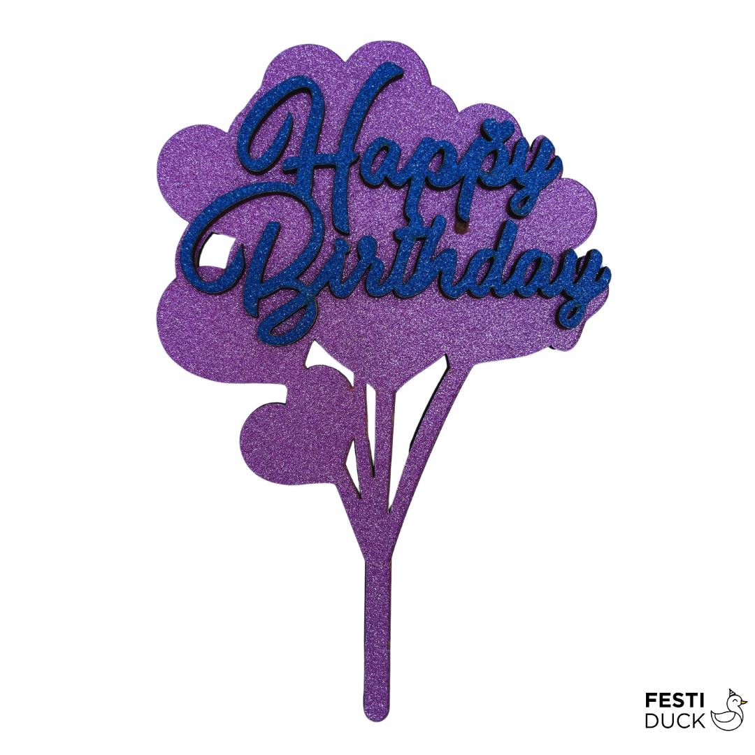 Pink Glittery Happy Birthday Cake Topper - Acrylic Reusable Cake Decor