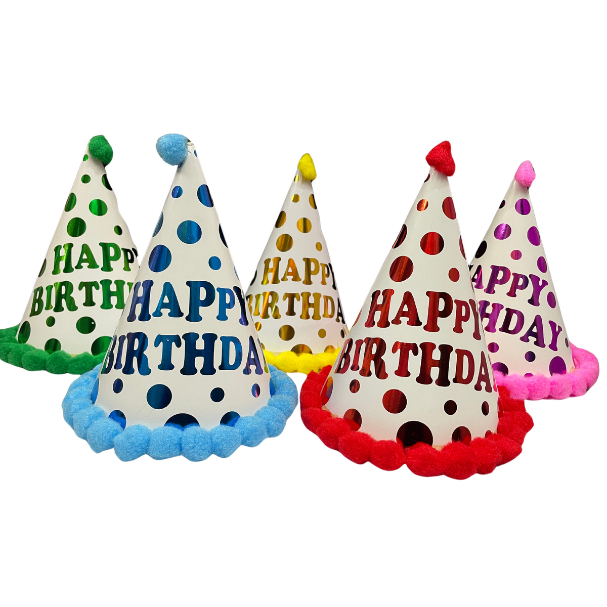 Festi Duck Party Caps with Multi-Color Polka Dots and Pom Pom Balls (Pack of 5)