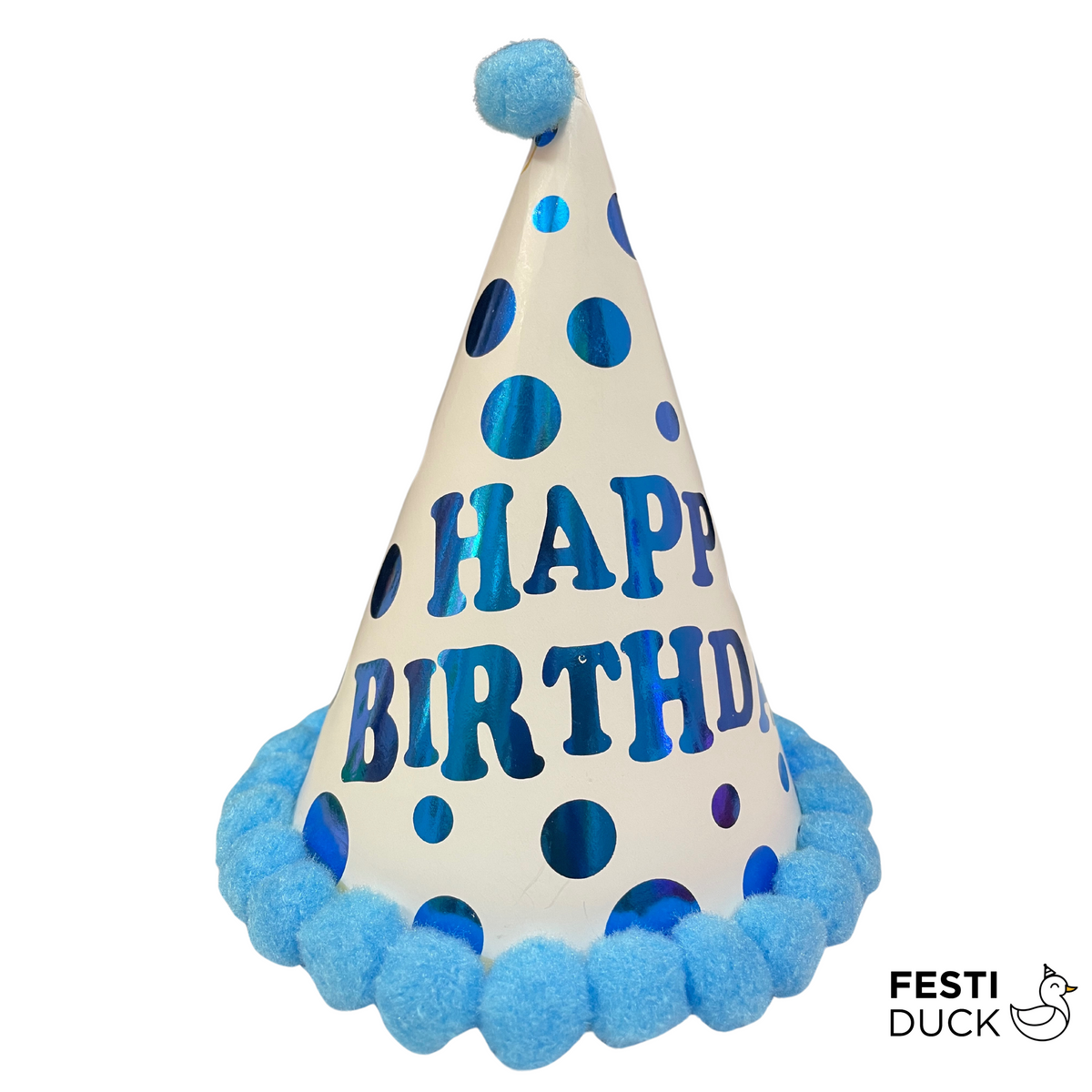 Festi Duck Party Caps with Multi-Color Polka Dots and Pom Pom Balls (Pack of 5)