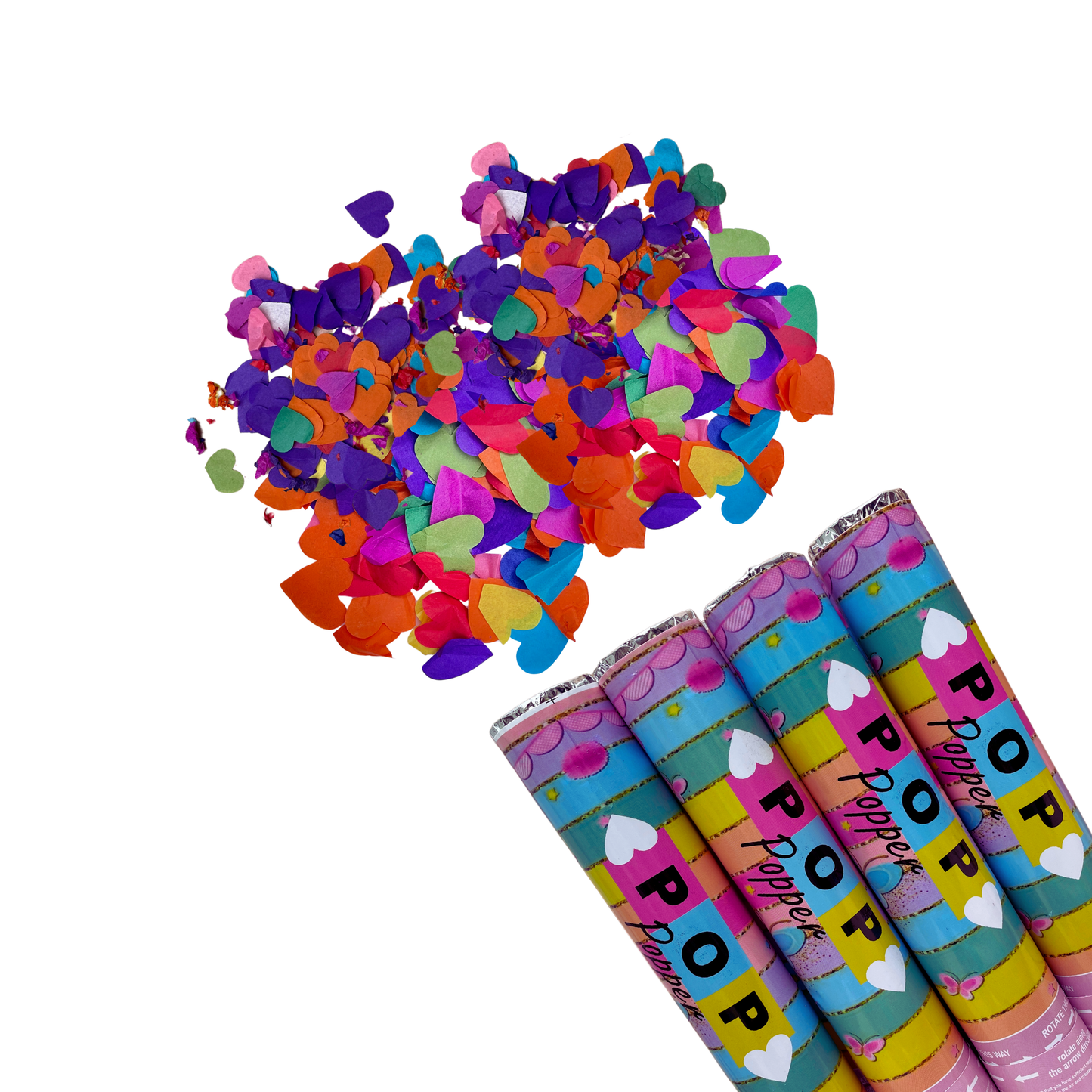 Festi Duck Confetti Poppers - Heart Shaped Multi-Colored Confetti, Pink & Blue Pastel Party Poppers - Pack of 12