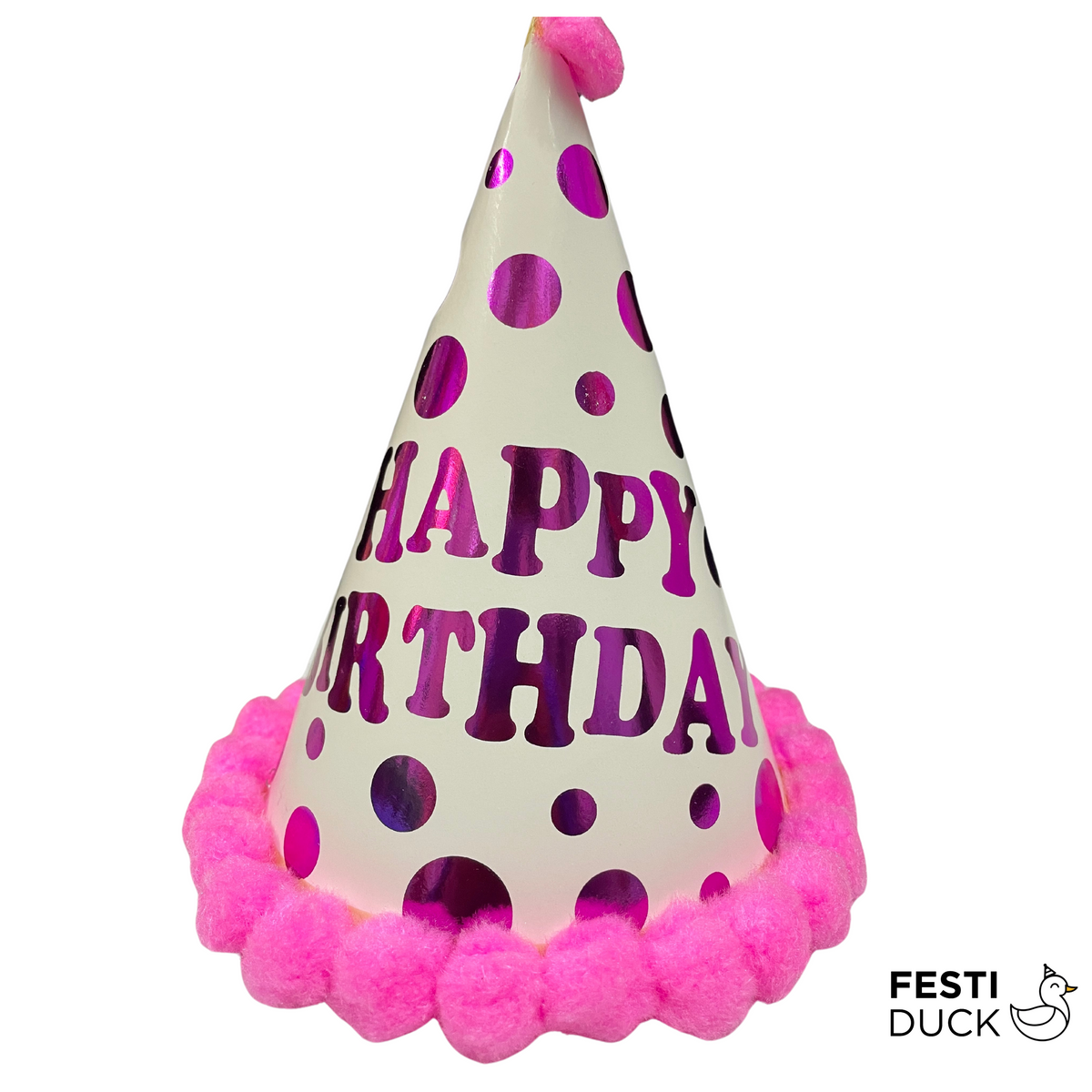 Festi Duck Party Caps with Multi-Color Polka Dots and Pom Pom Balls (Pack of 5)