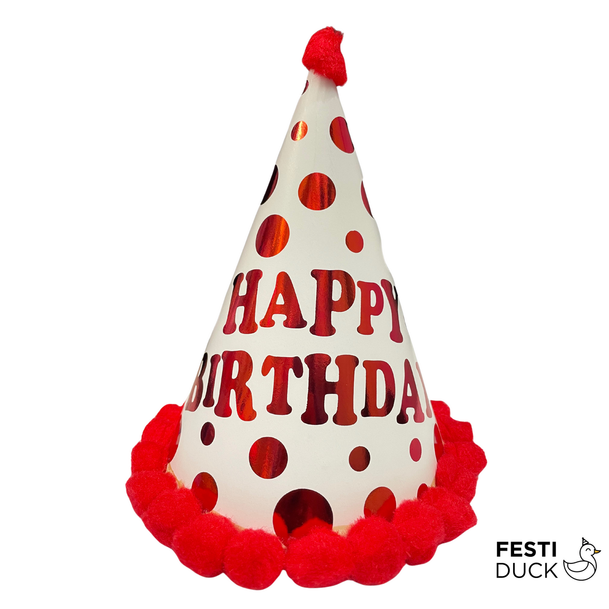 Festi Duck Party Caps with Multi-Color Polka Dots and Pom Pom Balls (Pack of 5)