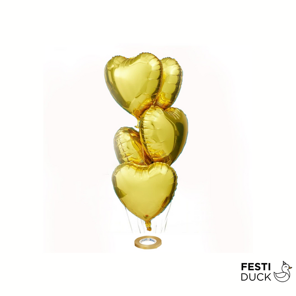 Gold Heart Shaped Foil Balloons - Pack of 5