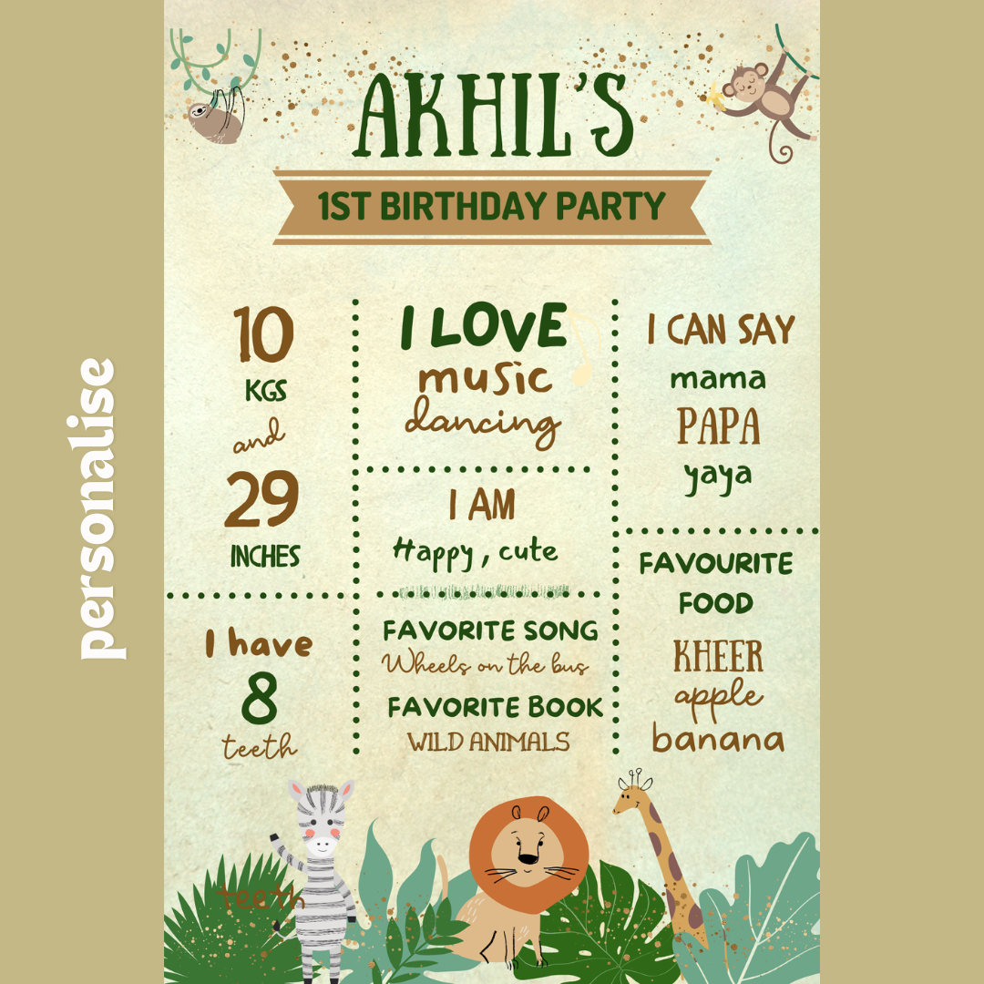 Personalised safari jungle birthday welcome board