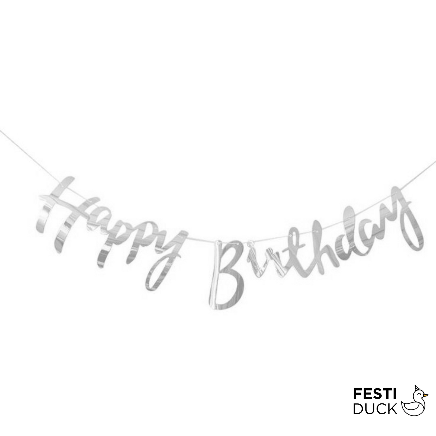 Festi Duck Birthday Balloon Combo Set (53 Pcs) – Silver & White Balloons with Happy Birthday Banner, Balloon Arch & Glue Dot for Stunning Party Decorations