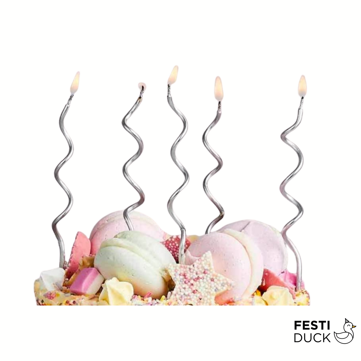 Metallic Twisty Spiral Candles 6 Pcs Birthday Party Candle | Silver